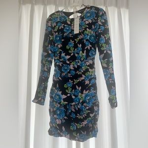 Zara open back floral ruched dress
